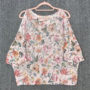 Luisa Ricci Knit Top Women S Pink Floral Cold Shoulder Dolman Batwing 3/4 Sleeve